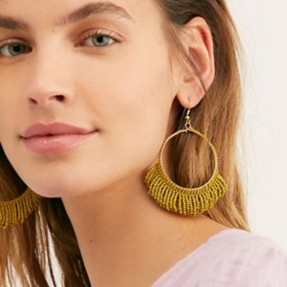 NEW Free People fringe hoop earrings gold beads - Picture 4 of 8